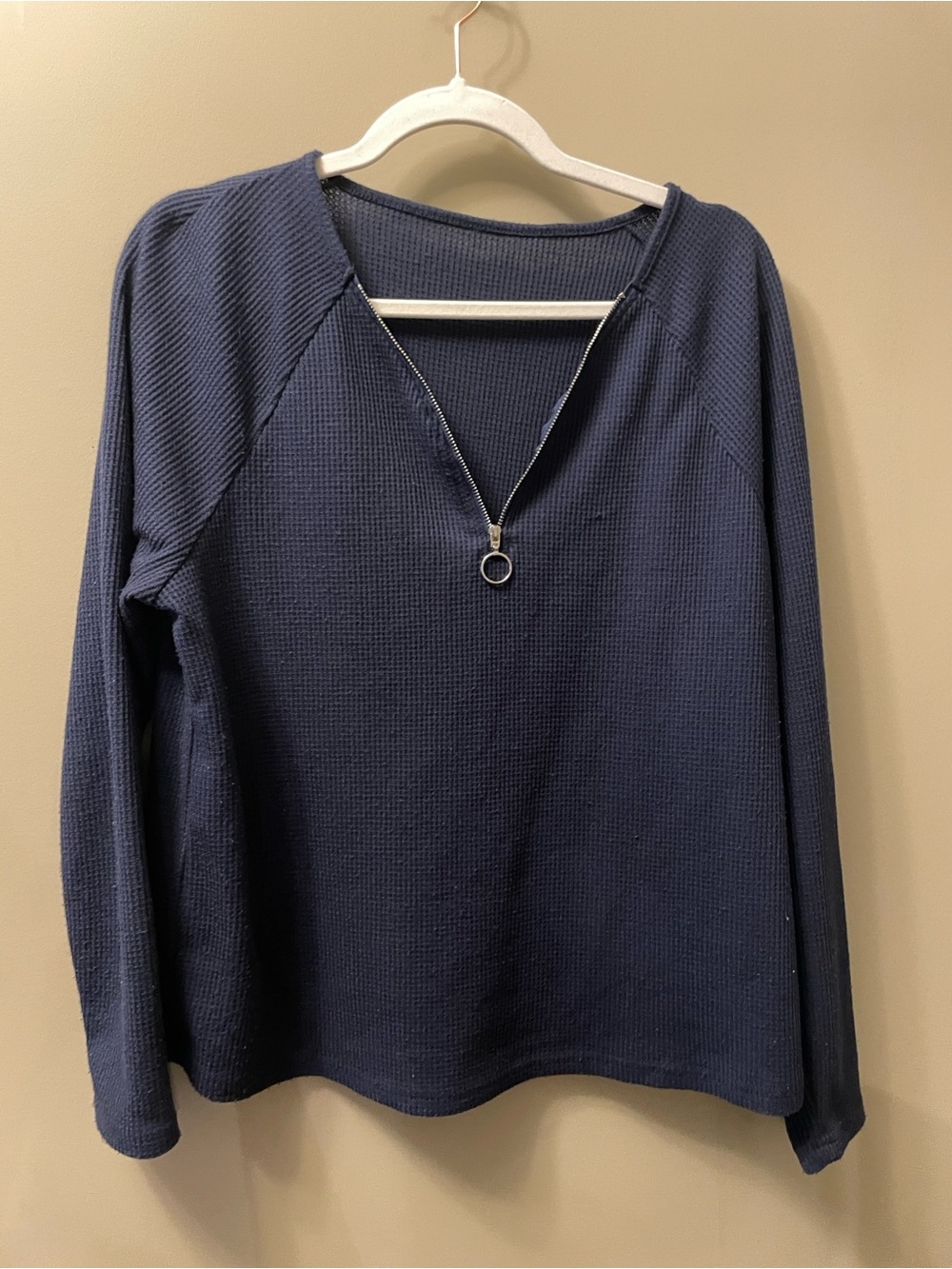 Navy Blue Waffle-knit sweater with zipper